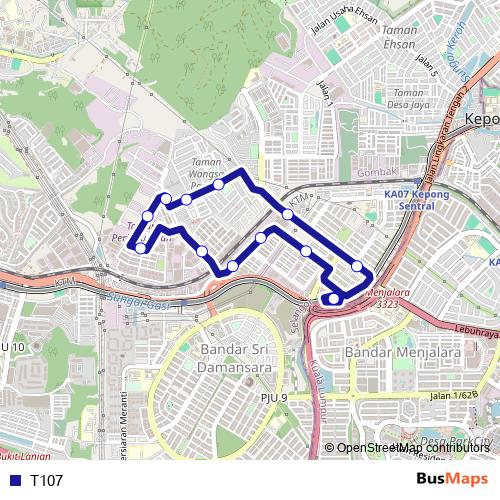T107 bus Line Map