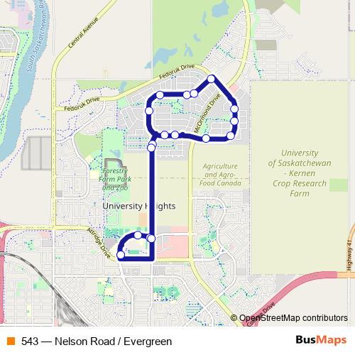 543 bus Line Map