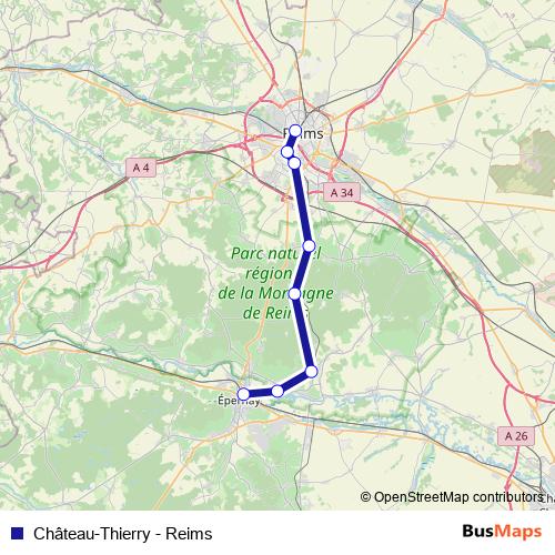 Château-Thierry - Reims rail Line Map