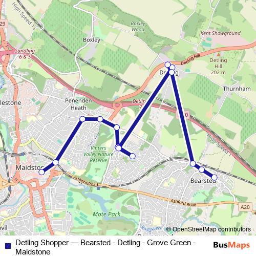 Detling Shopper bus Line Map