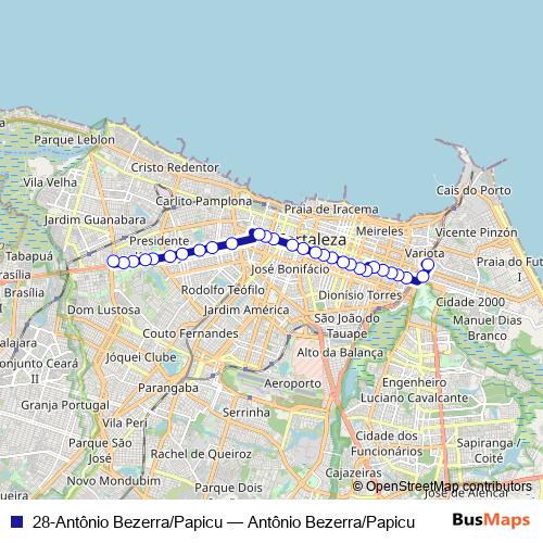 28-Antônio Bezerra/Papicu bus Line Map