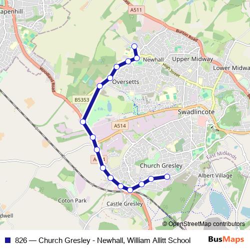 826 bus Line Map
