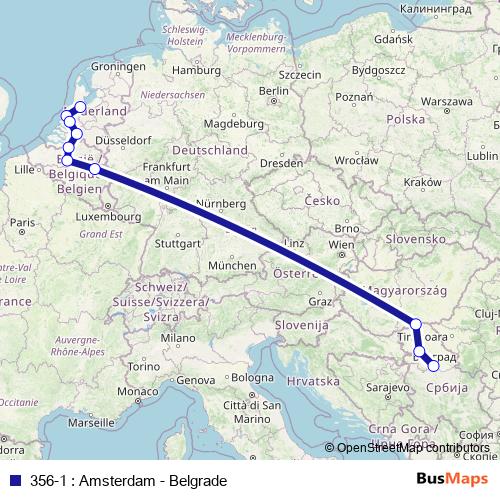 356-1 : Amsterdam - Belgrade bus Line Map