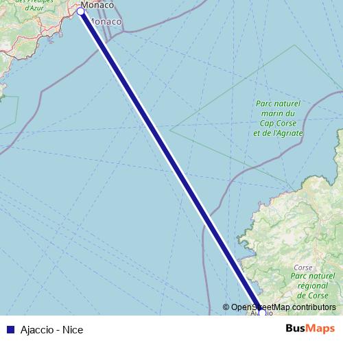 Ajaccio - Nice ferry Line Map