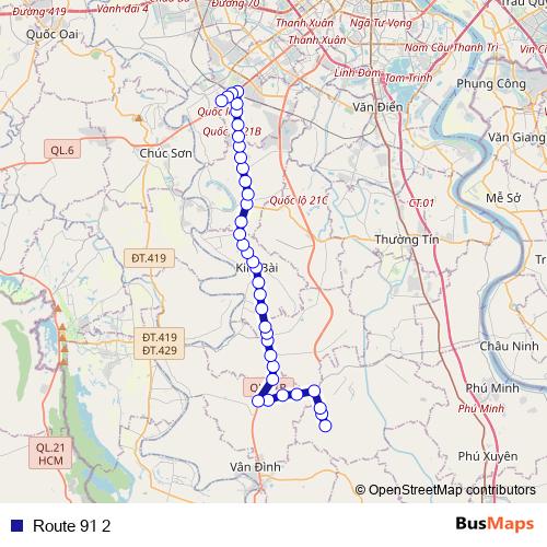 Route 91 2 bus Line Map