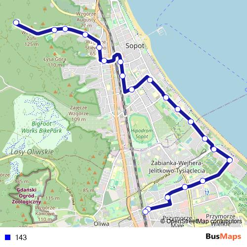 143 bus Line Map
