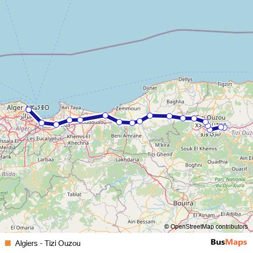 الجزائر - تيزي وزو rail Line Map