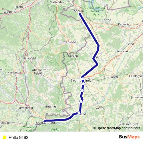 Pótló 9193 bus Line Map