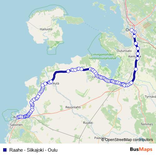 Raahe - Siikajoki - Oulu bus Line Map