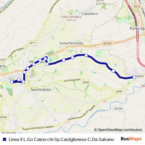 Linea 9 L.Go Calzecchi-Sp.Castiglionese-C.Da Salvano bus Line Map