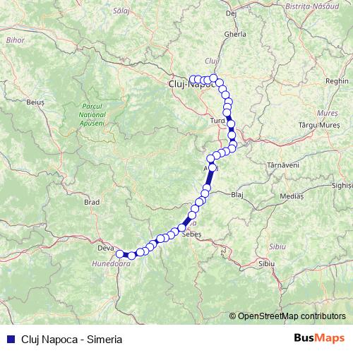 Cluj Napoca - Simeria rail Line Map