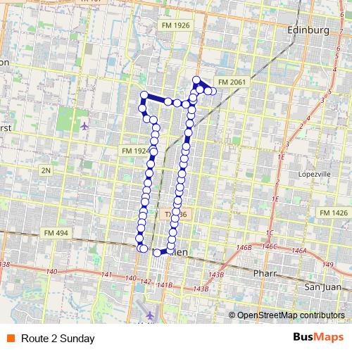 Route 2 Sunday bus Line Map