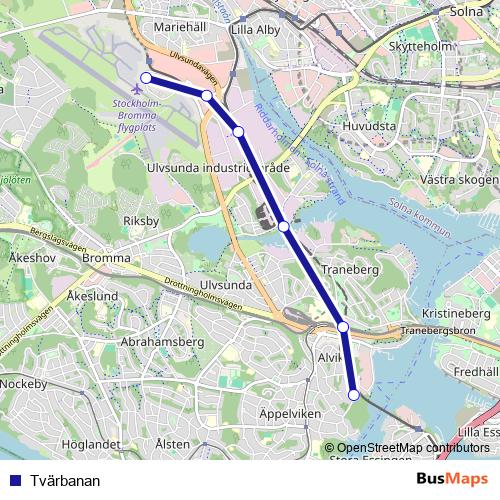 Tvärbanan tram Line Map