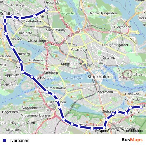 Tvärbanan tram Line Map