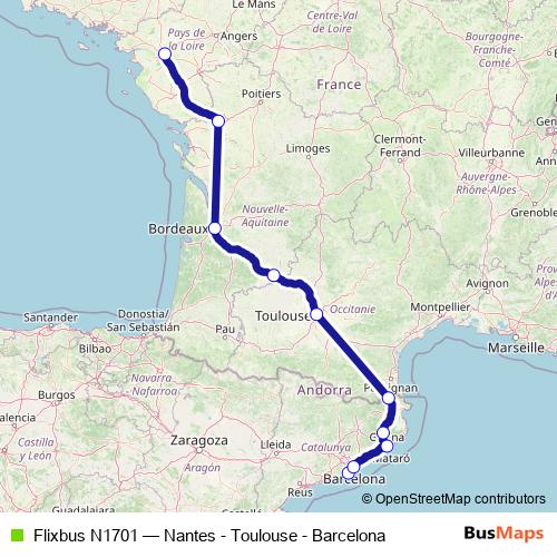 Flixbus N1701 bus Line Map