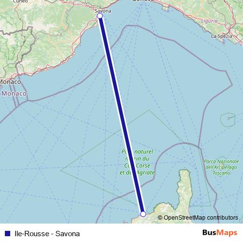 Ile-Rousse - Savona ferry Line Map