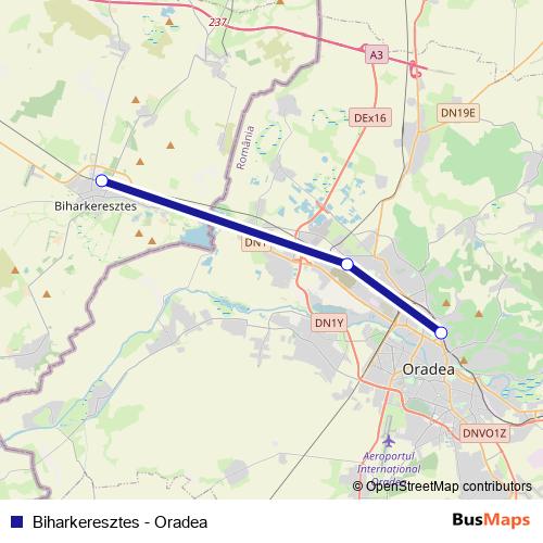 Biharkeresztes - Oradea rail Line Map