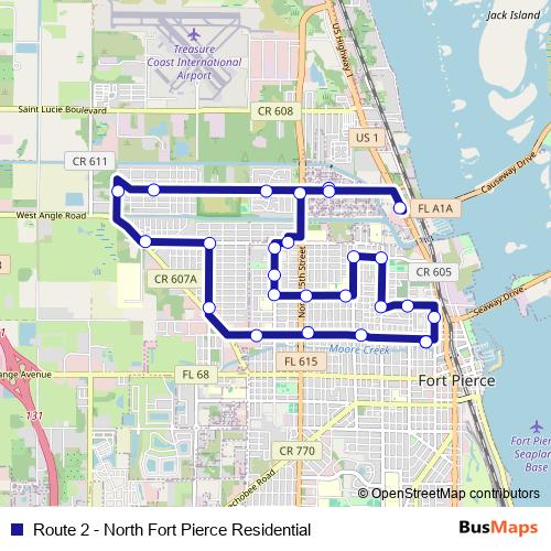 Route 2 - North Fort Pierce Residential bus Line Map