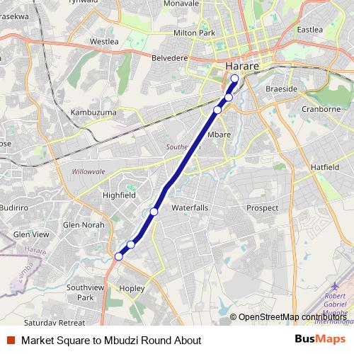 Market Square to Mbudzi Round About bus Line Map