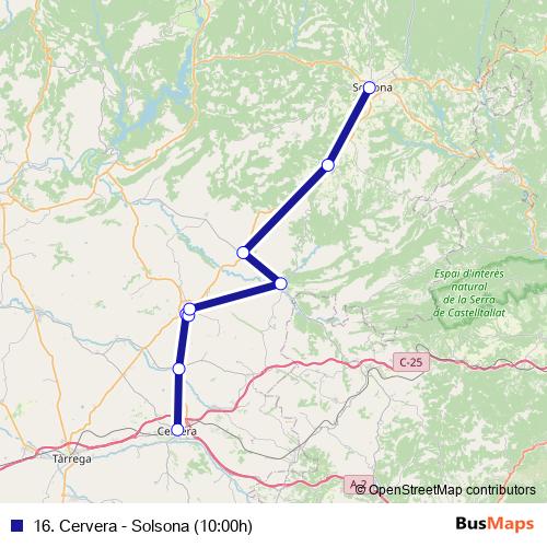 16. Cervera - Solsona (10:00h) bus Line Map