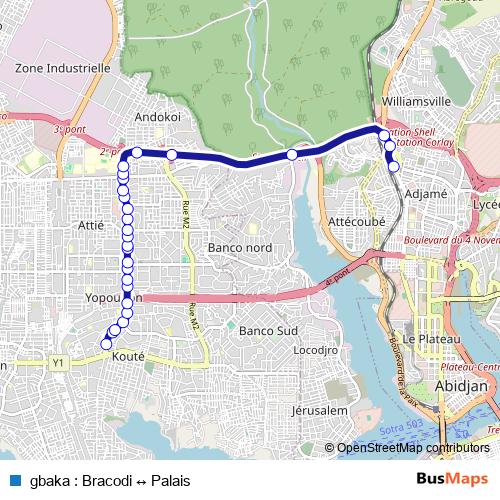 gbaka : Bracodi ↔ Palais bus Line Map