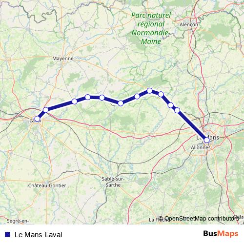 Le Mans-Laval rail Line Map