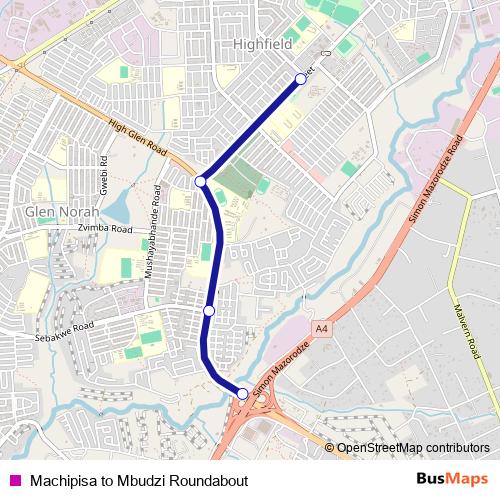 Machipisa to Mbudzi Roundabout bus Line Map