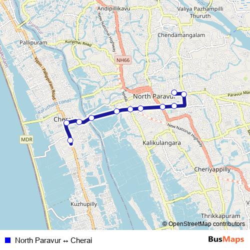 North Paravur ↔ Cherai bus Line Map