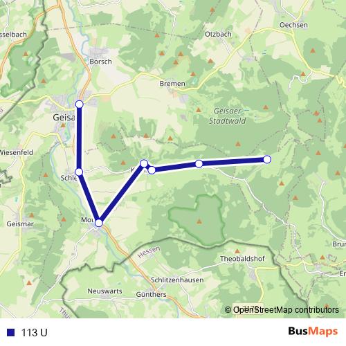 113 U bus Line Map