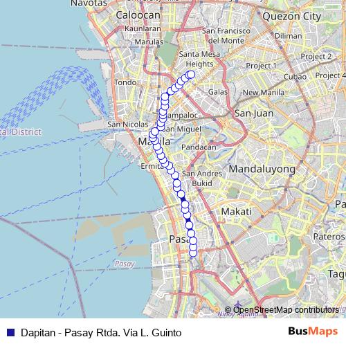 Dapitan - Pasay Rtda. Via L. Guinto bus Line Map