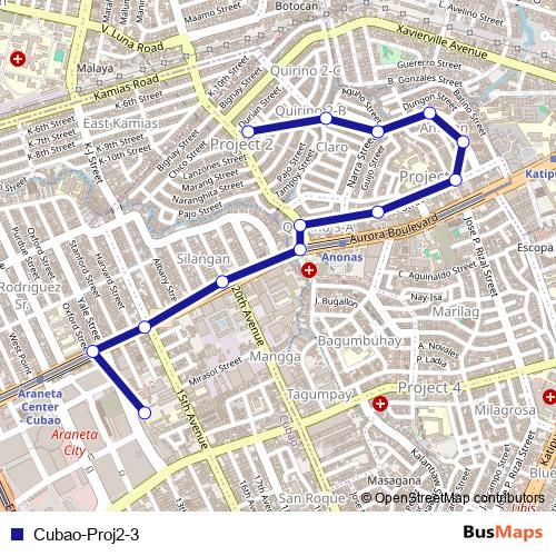 Cubao-Proj2-3 bus Line Map