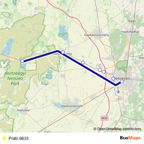 Pótló 6633 bus Line Map