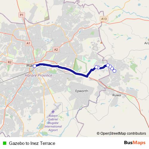 Gazebo to Inez Terrace bus Line Map