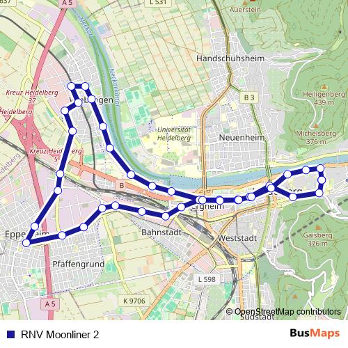 RNV Moonliner 2 bus Line Map