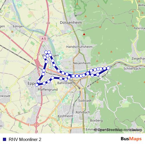 RNV Moonliner 2 bus Line Map