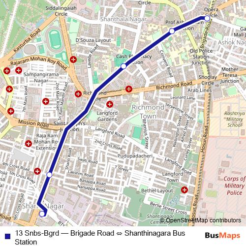 13 Snbs-Bgrd bus Line Map