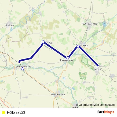 Pótló 37523 bus Line Map