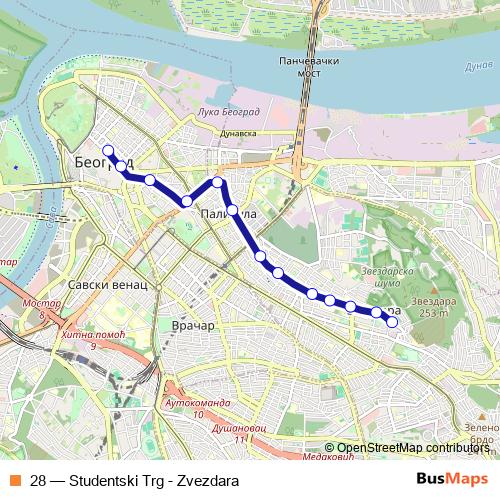 28 trolleybus Line Map