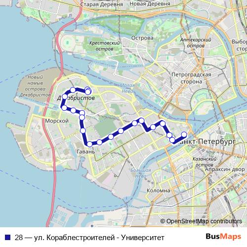 28 trolleybus Line Map