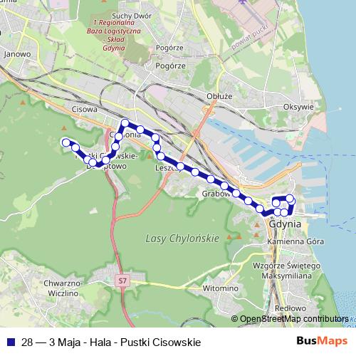 28 trolleybus Line Map