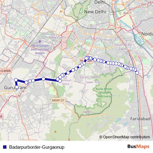 Badarpurborder-Gurgaonup bus Line Map