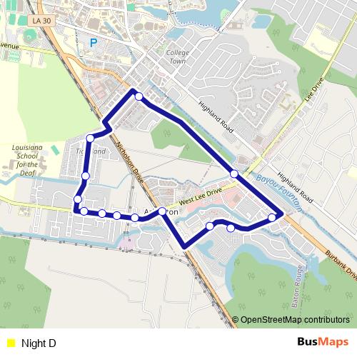 Night D bus Line Map