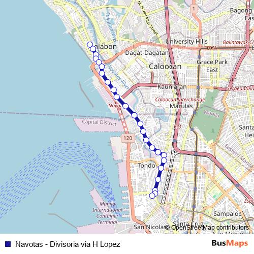Navotas - Divisoria via H Lopez bus Line Map