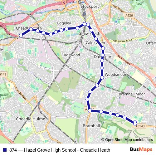 874 bus Line Map