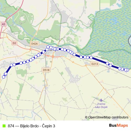 874 bus Line Map