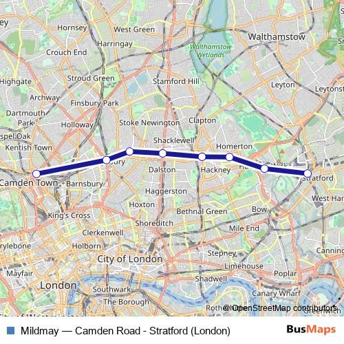 Mildmay bus Line Map