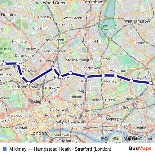Mildmay bus Line Map