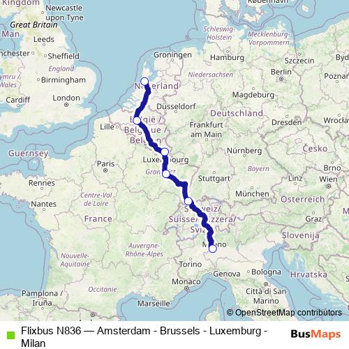 Flixbus N836 bus Line Map