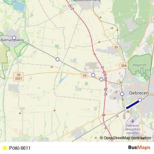 Pótló 6611 bus Line Map