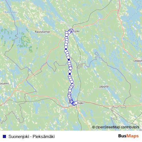 Suonenjoki - Pieksämäki bus Line Map